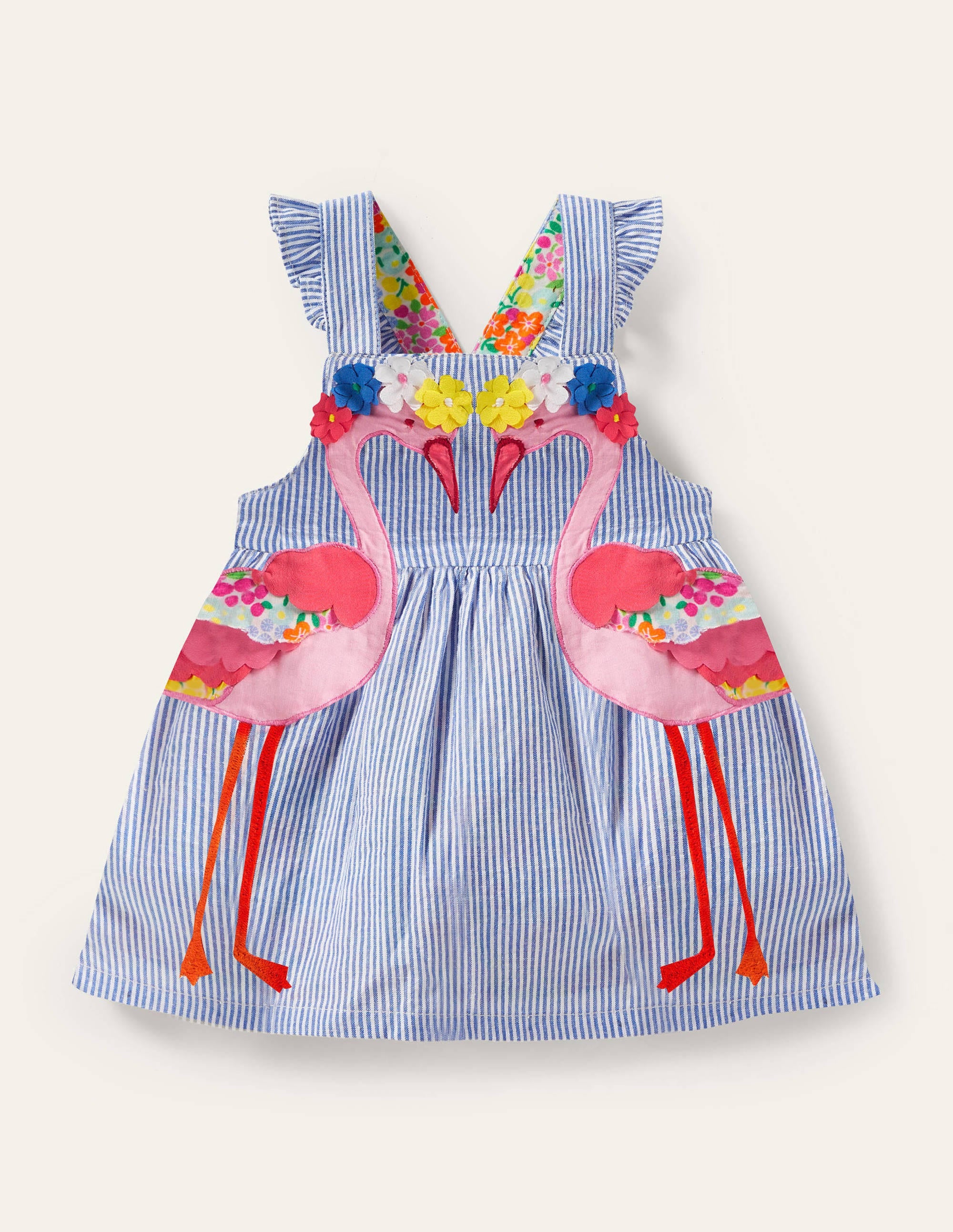 Webkleid mit Applikation-Naturweiß/Glockenblumenblau, Flamingo - Image 1