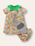 Kleid mit Blumenmuster und Elefant-Naturweiß, Tropisches Blumenbeet