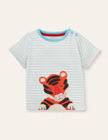 T-Shirt mit strukturierter Applikation-Naturweiß/Türkisblau, Tiger