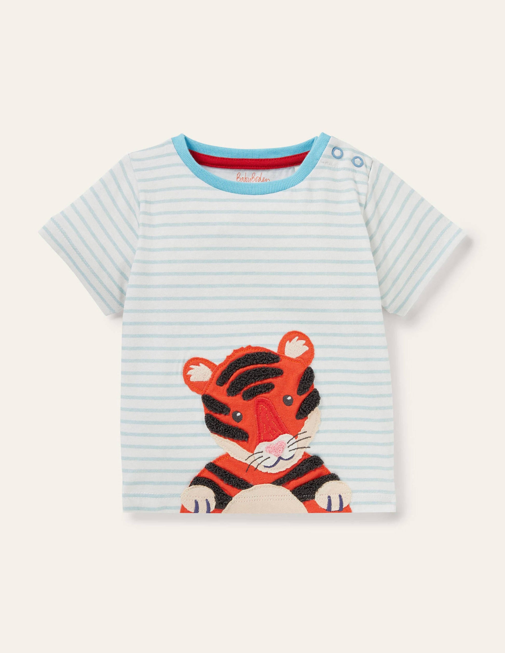 T-Shirt mit strukturierter Applikation-Naturweiß/Türkisblau, Tiger-1
