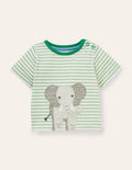Textured Applique T-Shirt-Ivory/Greenfinch Elephant