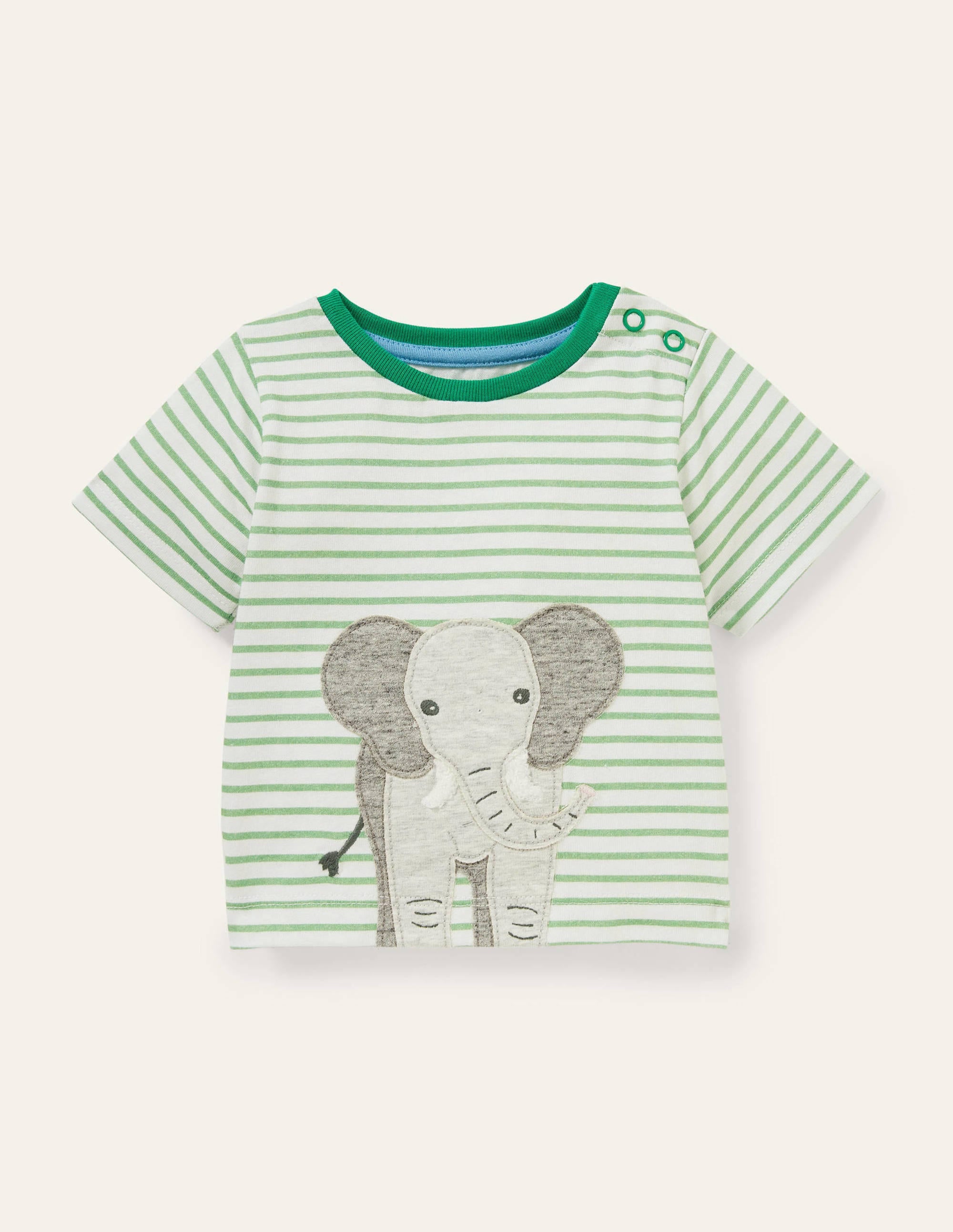 Textured Applique T-Shirt-Ivory/Greenfinch Elephant - Image 1