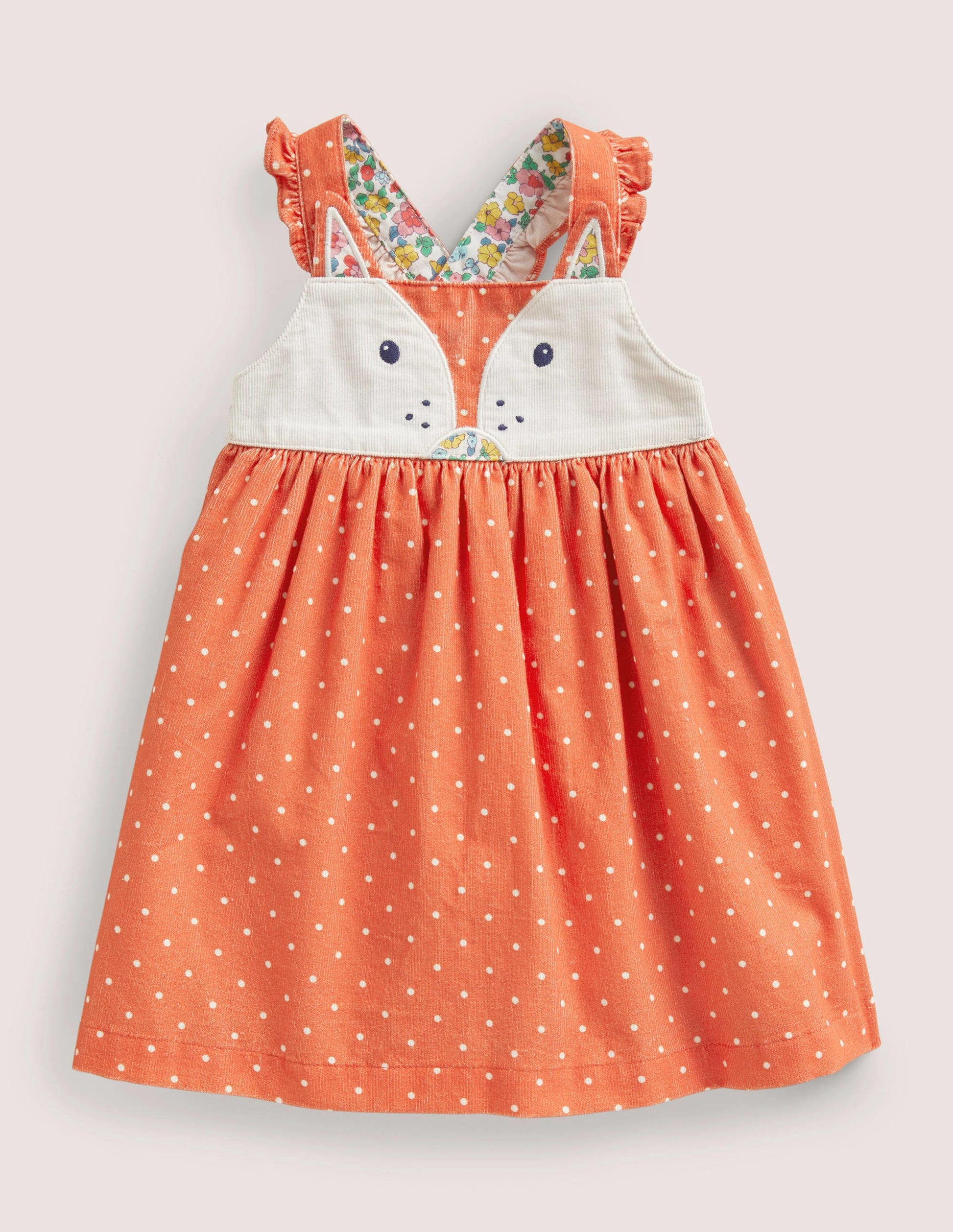 Schürzenkleid aus Cord-Tigerlilienorange, Pünktchen/Fuchs-1