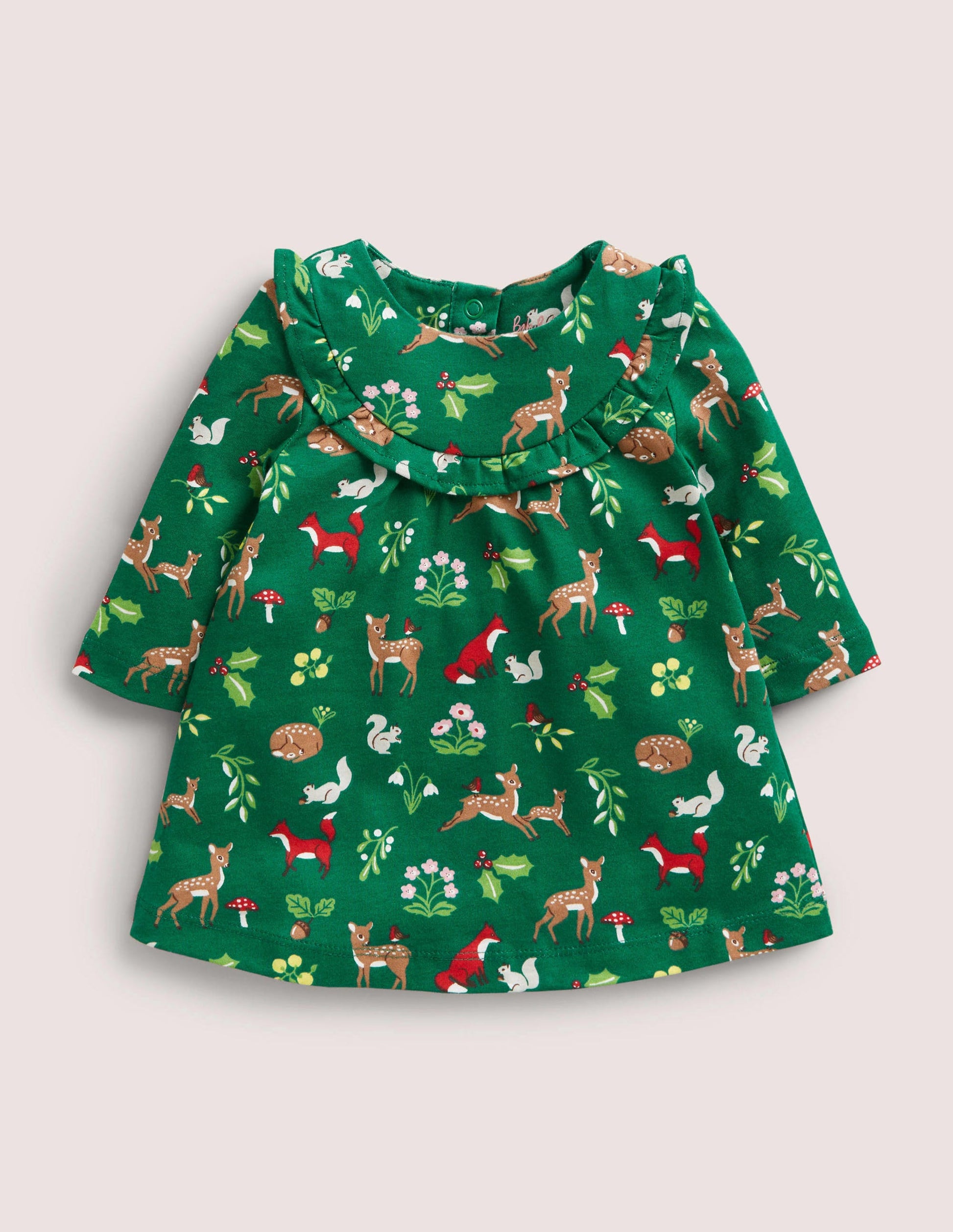 Langärmliges Kleid mit Muster-Waldgrün, Weihnachtliches Waldmotiv-1