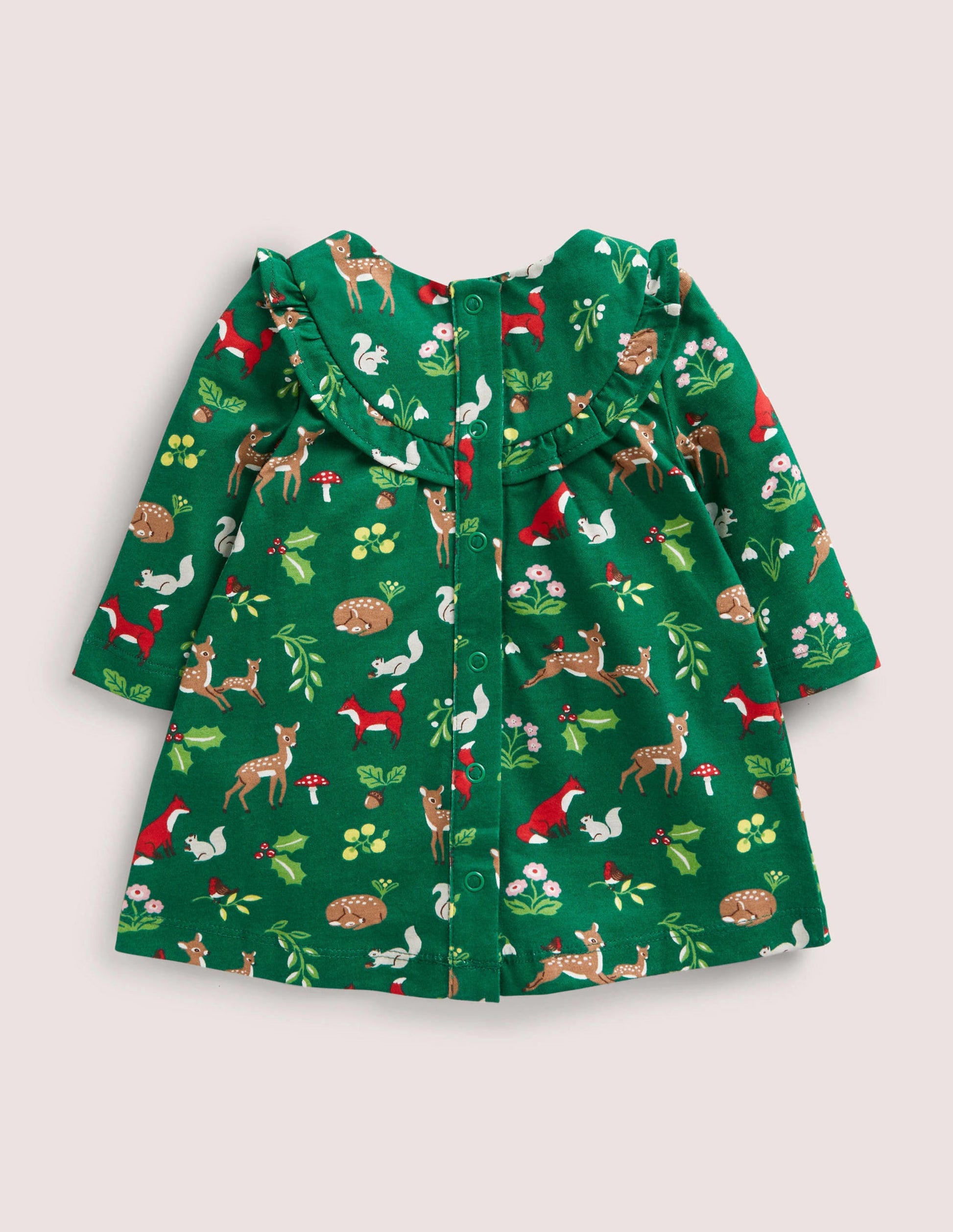Langärmliges Kleid mit Muster-Waldgrün, Weihnachtliches Waldmotiv-2