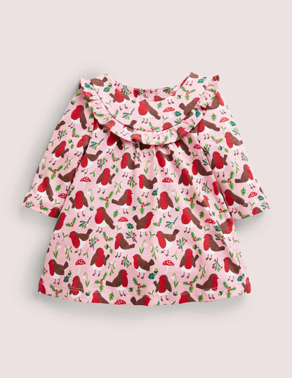 Langärmliges Kleid mit Muster-Delfinrosa, Rotkehlchen-1