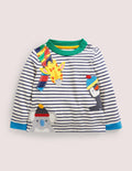 Langärmliges T-Shirt mit Applikation-Naturweiß/Navy, Tiere der Welt