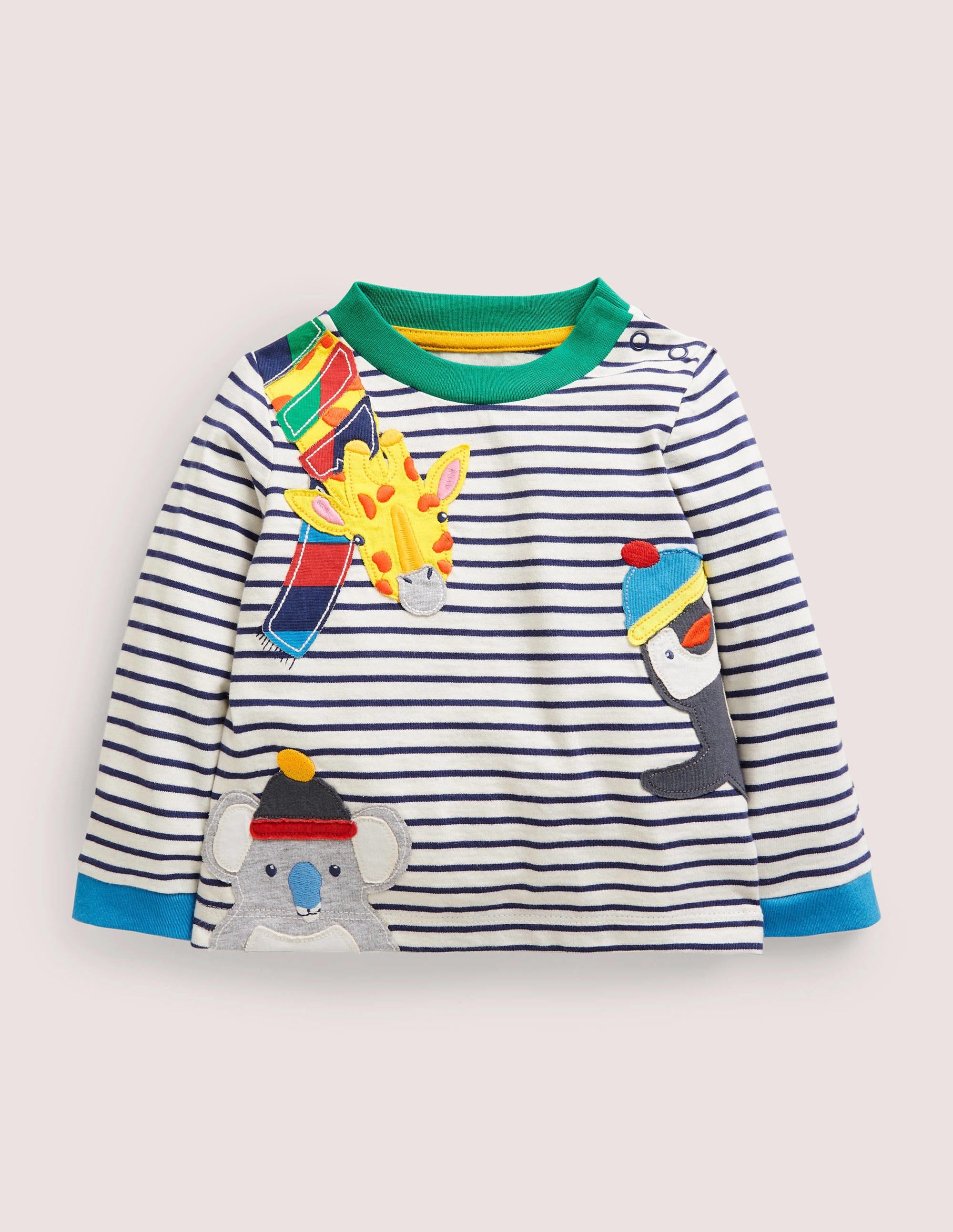 Langärmliges T-Shirt mit Applikation-Naturweiß/Navy, Tiere der Welt - Image 1