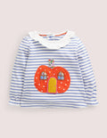 Pumpkin Stripe Lift-the-Flap Halloween Top-Blue/Orange Pumpkin