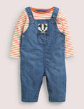 Latzhosen-Set aus Denim-Mittlerer Faux-Uni, Tiere