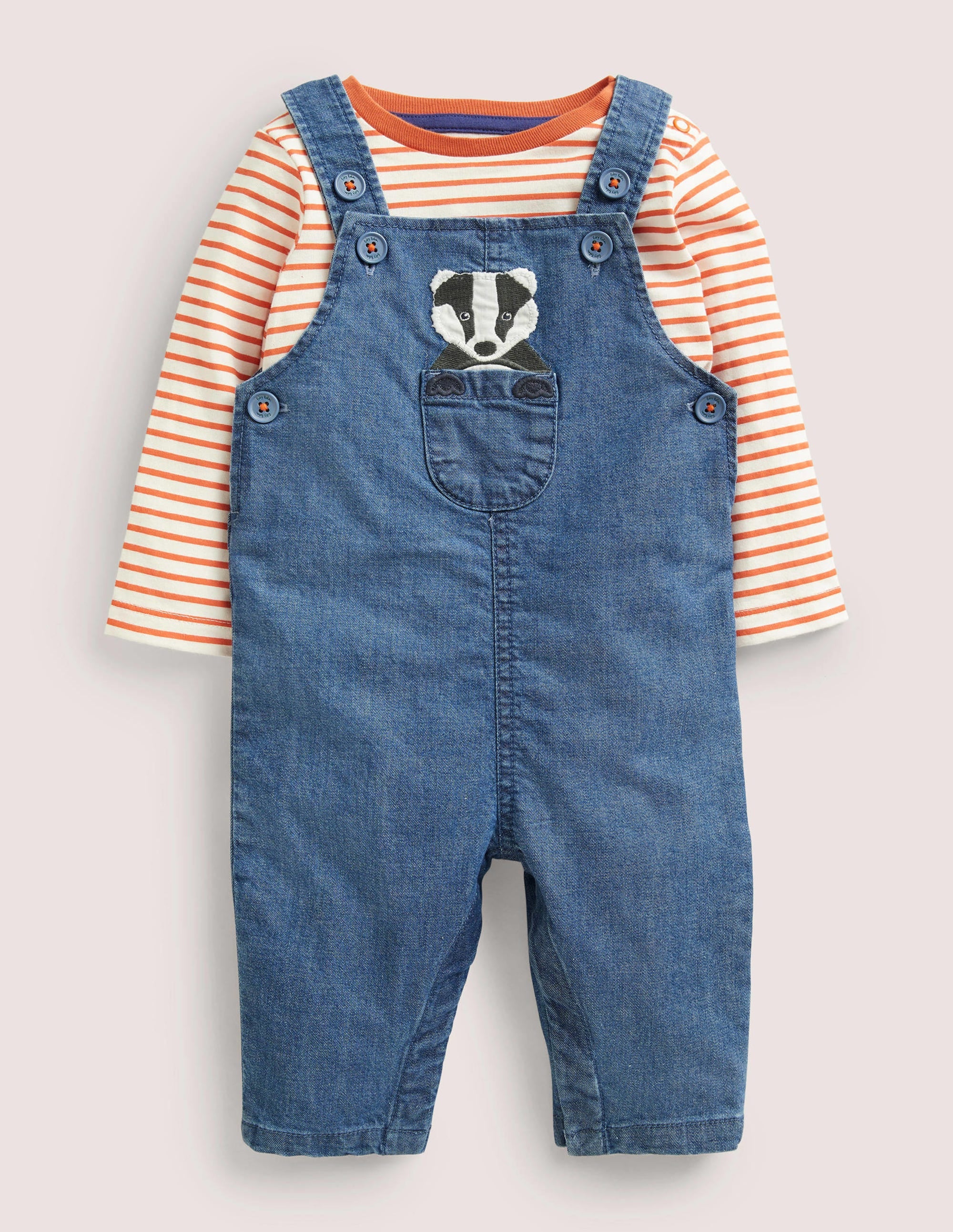 Latzhosen-Set aus Denim-Mittlerer Faux-Uni, Tiere - Image 1
