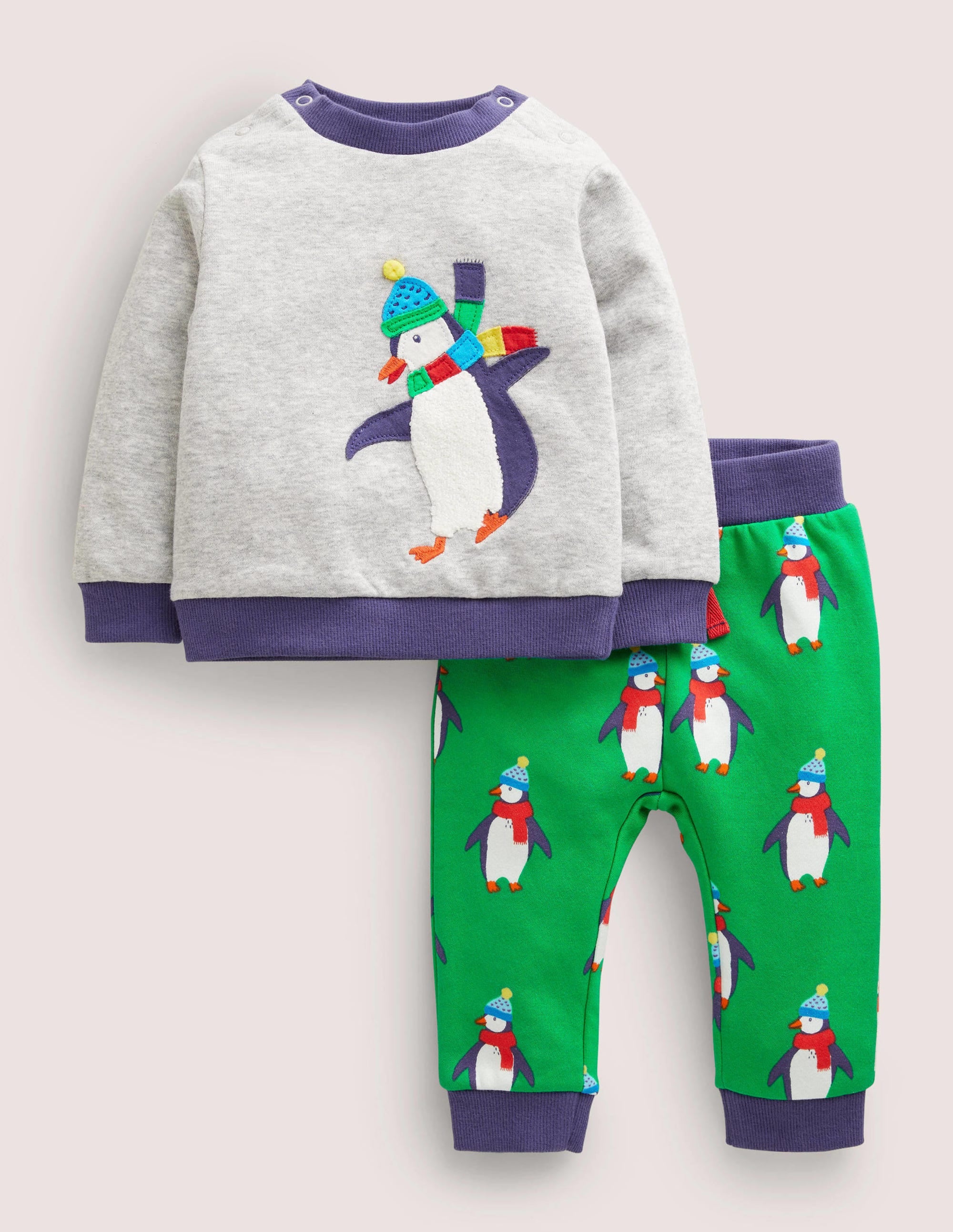 Sweatshirt-Set aus Jersey-Schottengrün, Pinguine - Image 1
