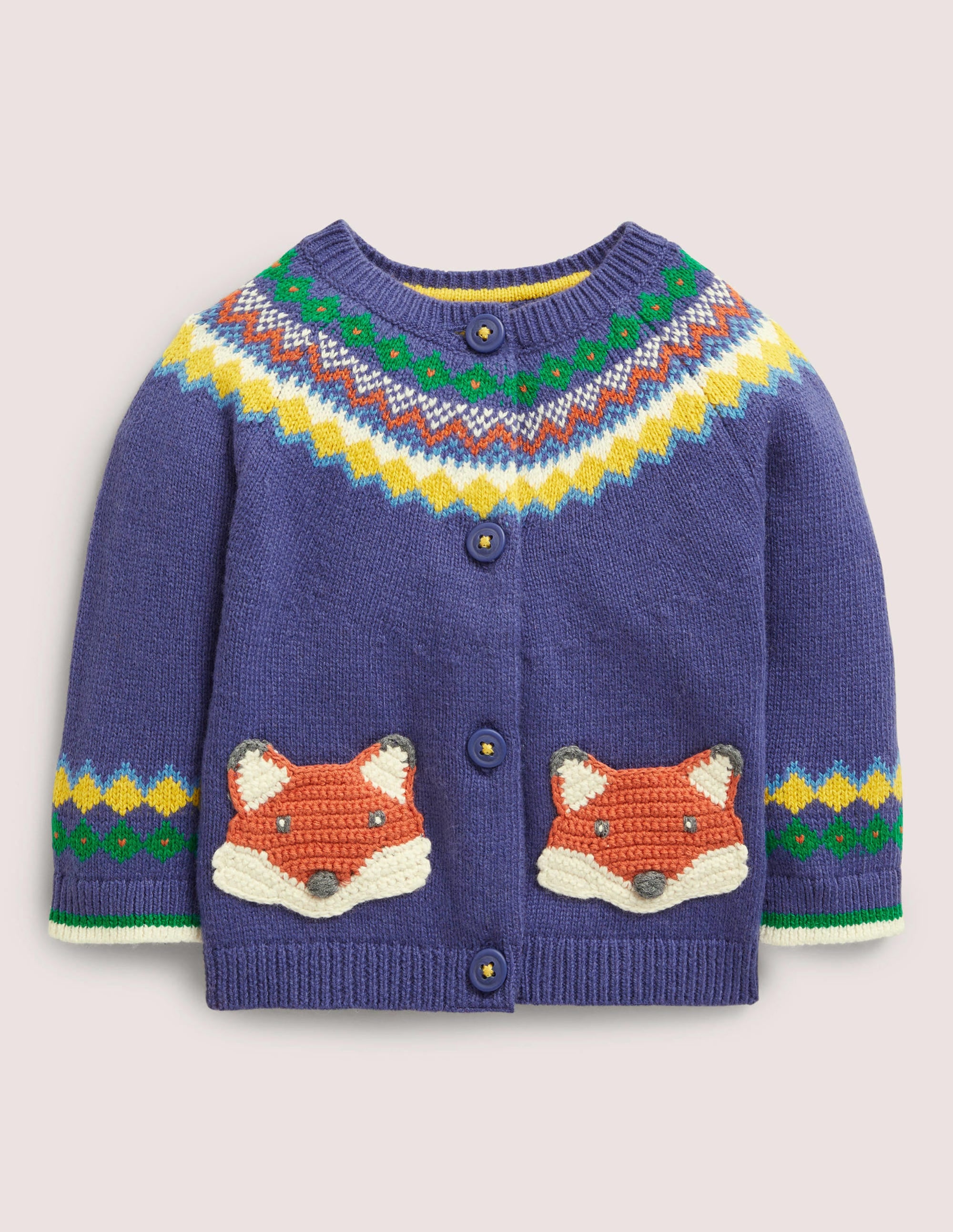 Gilet avec empiècement motif jacquard-Renard jacquard bleu tribord - Image 1