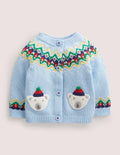 Fair Isle Yoke Cardigan-Dusty Blue Polar Bears