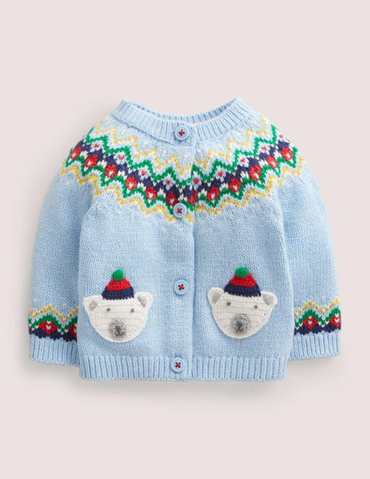 Cardigan mit Fair-Isle-Passe-Graublau, Polarbären