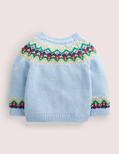 Cardigan mit Fair-Isle-Passe-Graublau, Polarbären