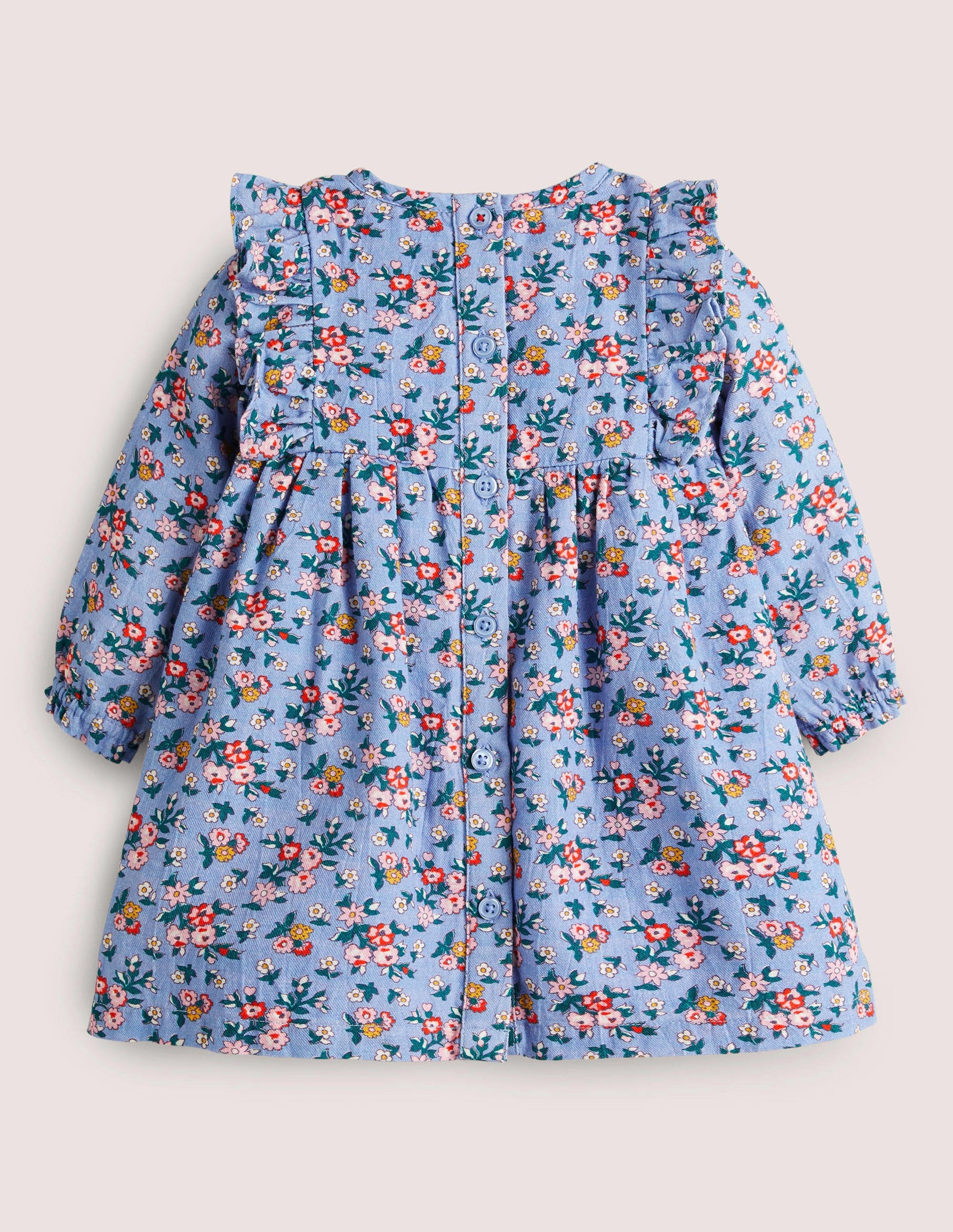 Gemustertes Webkleid-Graublau, Blumenmuster-2