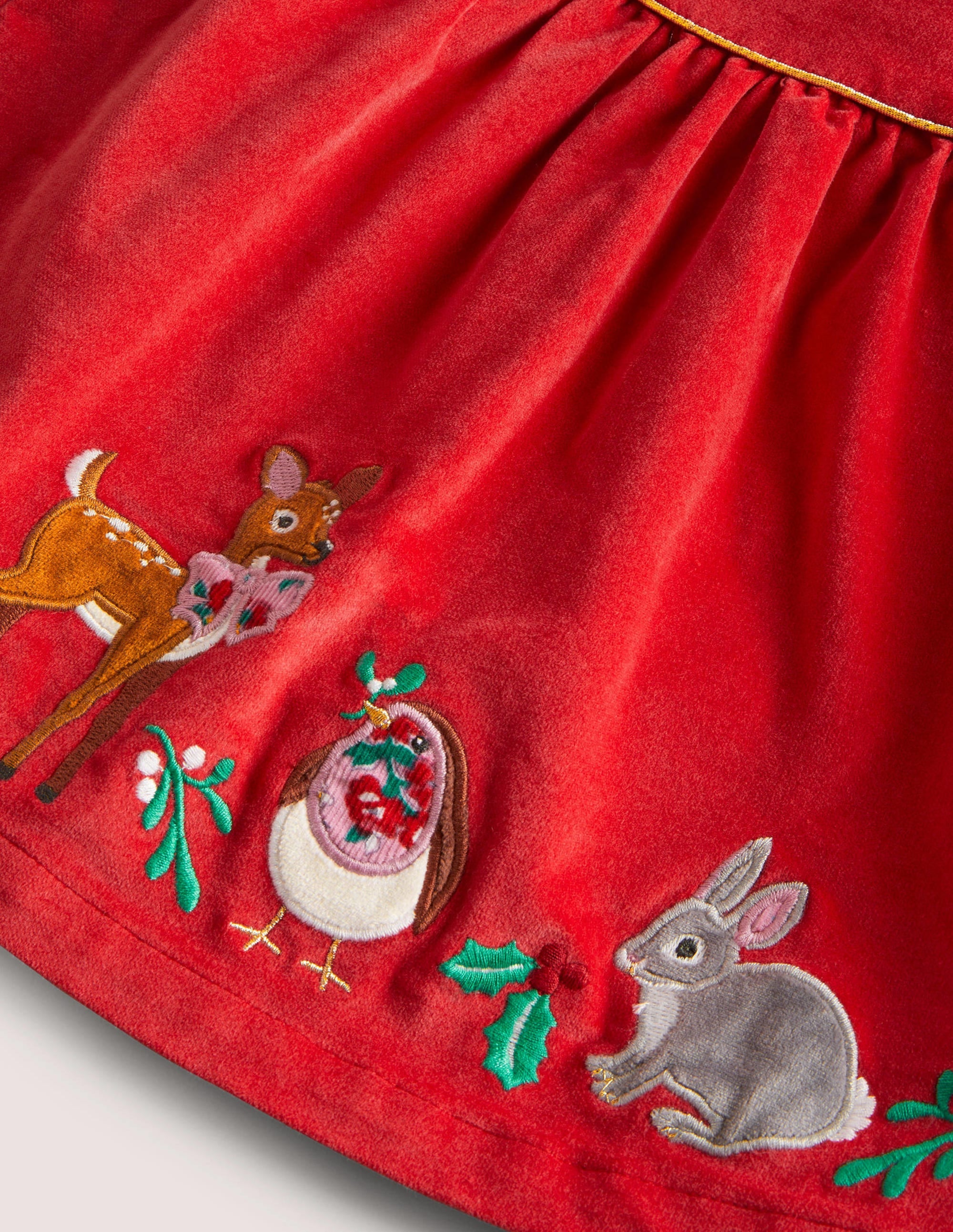 Red Animal Appliqué Velvet Dress-Rockabilly-Rot, Tiere - Image 3