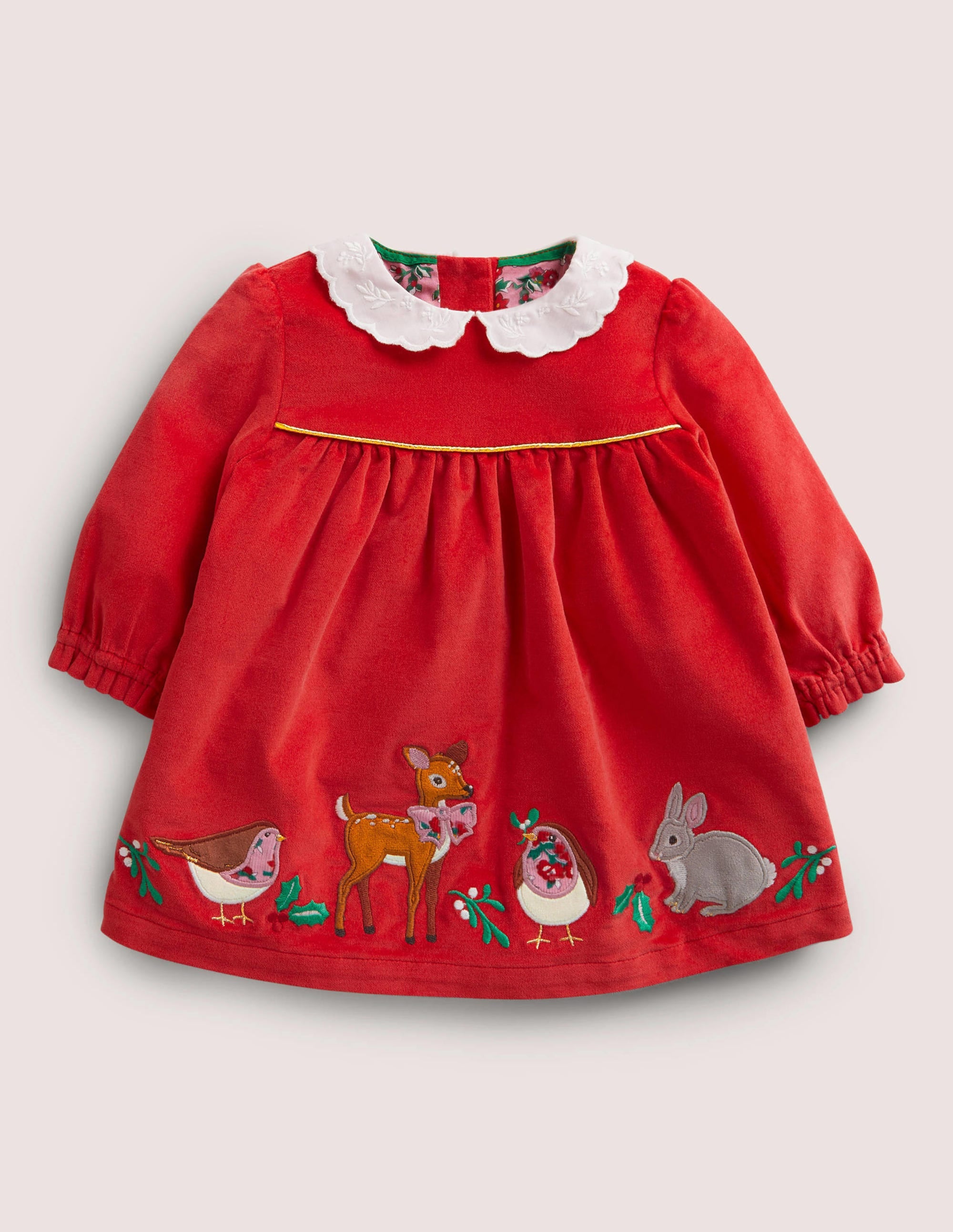 Red Animal Appliqué Velvet Dress-Rockabilly-Rot, Tiere - Image 1