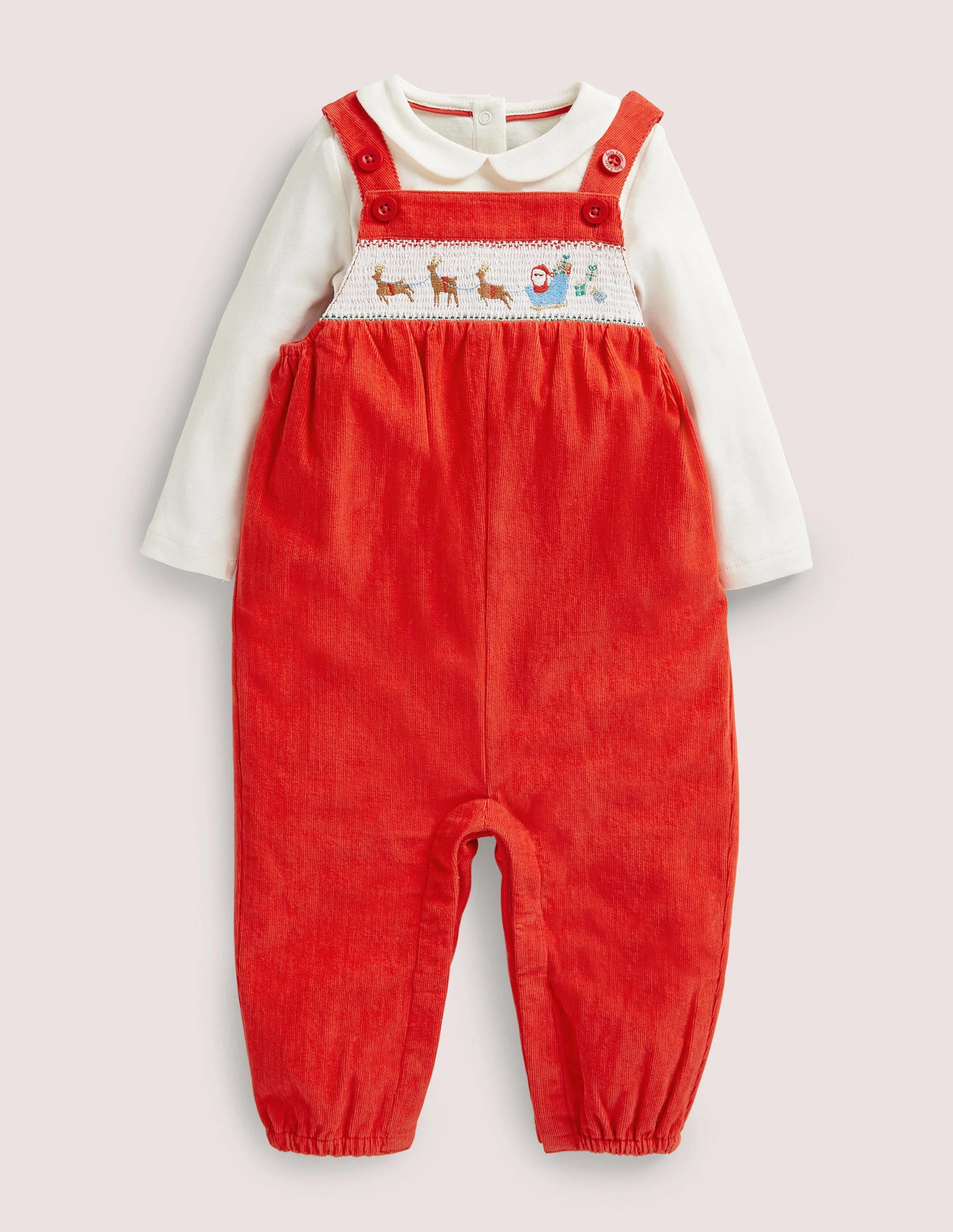 Ensemble avec salopette à smocks-Rouge rockabilly - Image 1