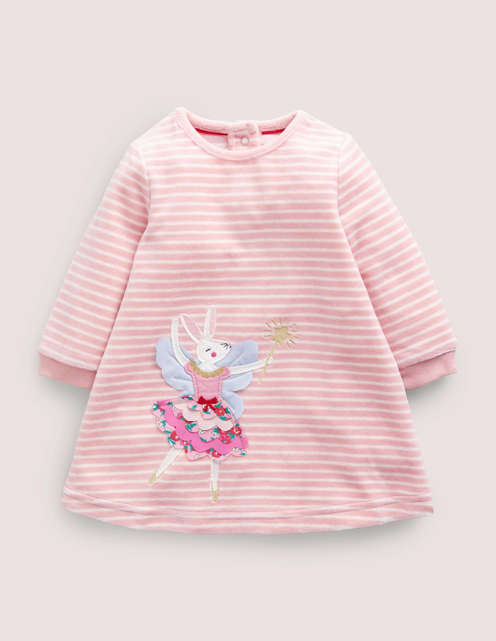 Robe en velours à appliqués-Lapin rose boto/ivoire - Image 1