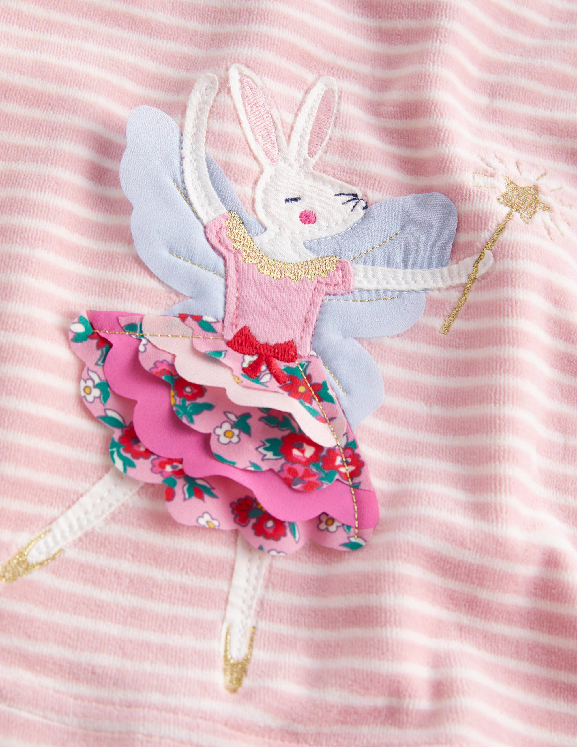 Robe en velours à appliqués-Lapin rose boto/ivoire - Image 3