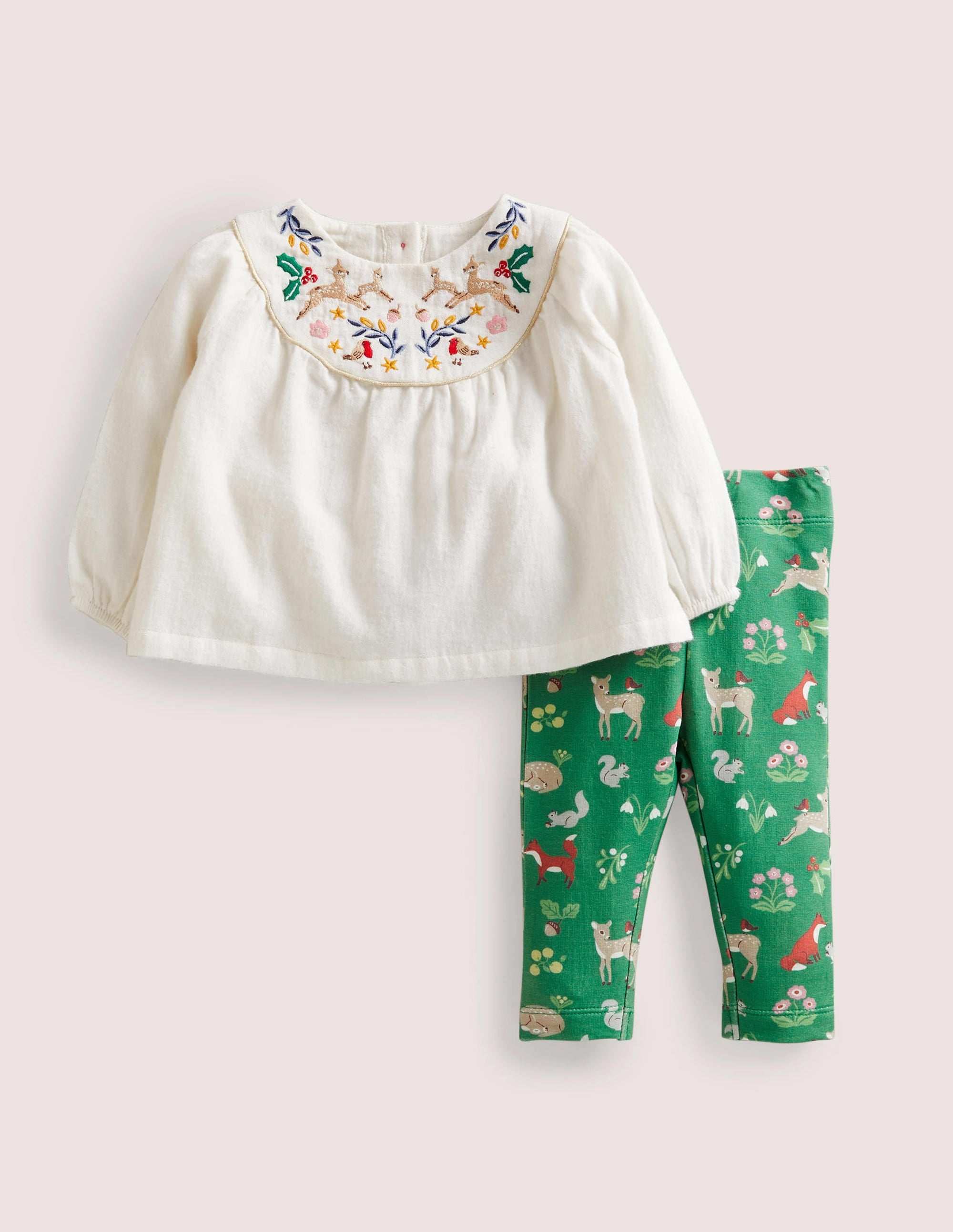 Set aus Weboberteil und Leggings-Waldgrün, Weihnachtliches Waldmotiv - Image 1