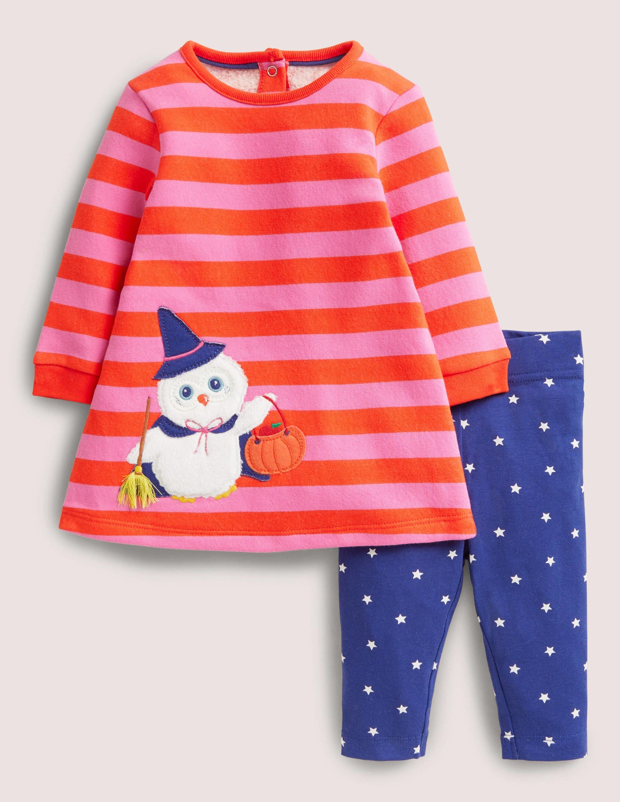 Halloween Owl Stripe Sweatshirt Dress Set-Rot/Pink, Halloween-Eule - Image 1