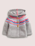 Girls Knitted Jacket-Grey Marl Fairisle