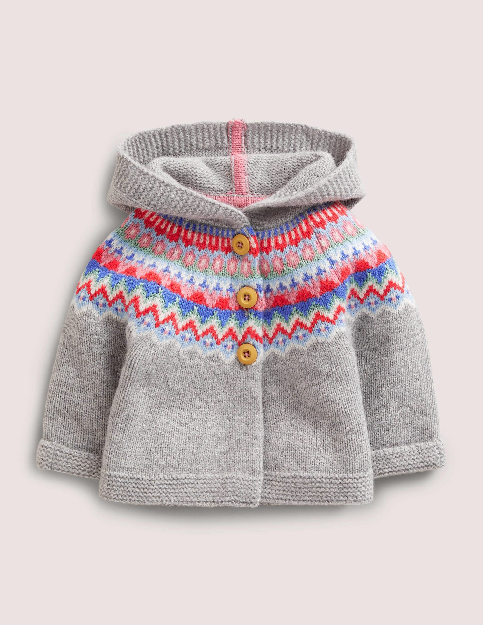 Girls Knitted Jacket-Grey Marl Fairisle - Image 1