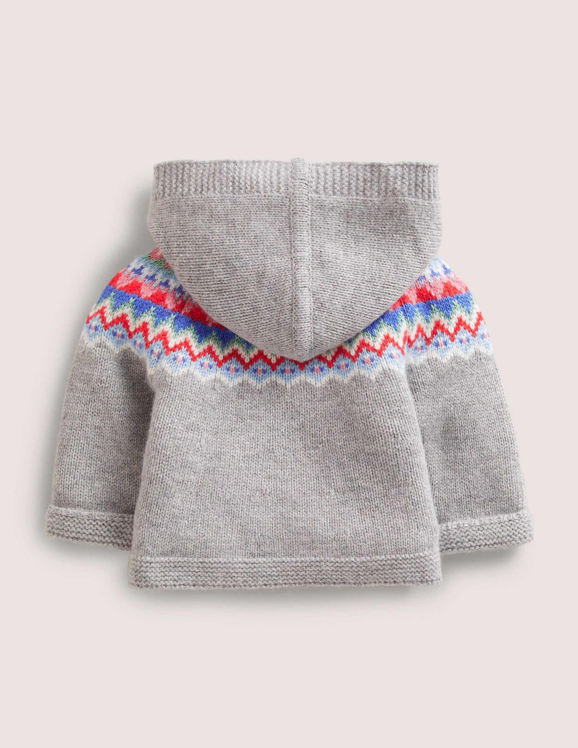 Girls Knitted Jacket-Grey Marl Fairisle - Image 2