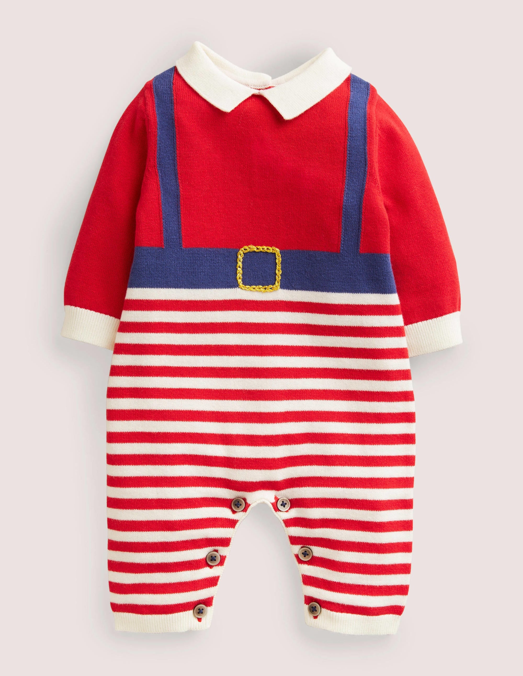 Red-Striped Knitted Santa Christmas Romper-Rockabilly-Rot, Weihnachtsmann - Image 1
