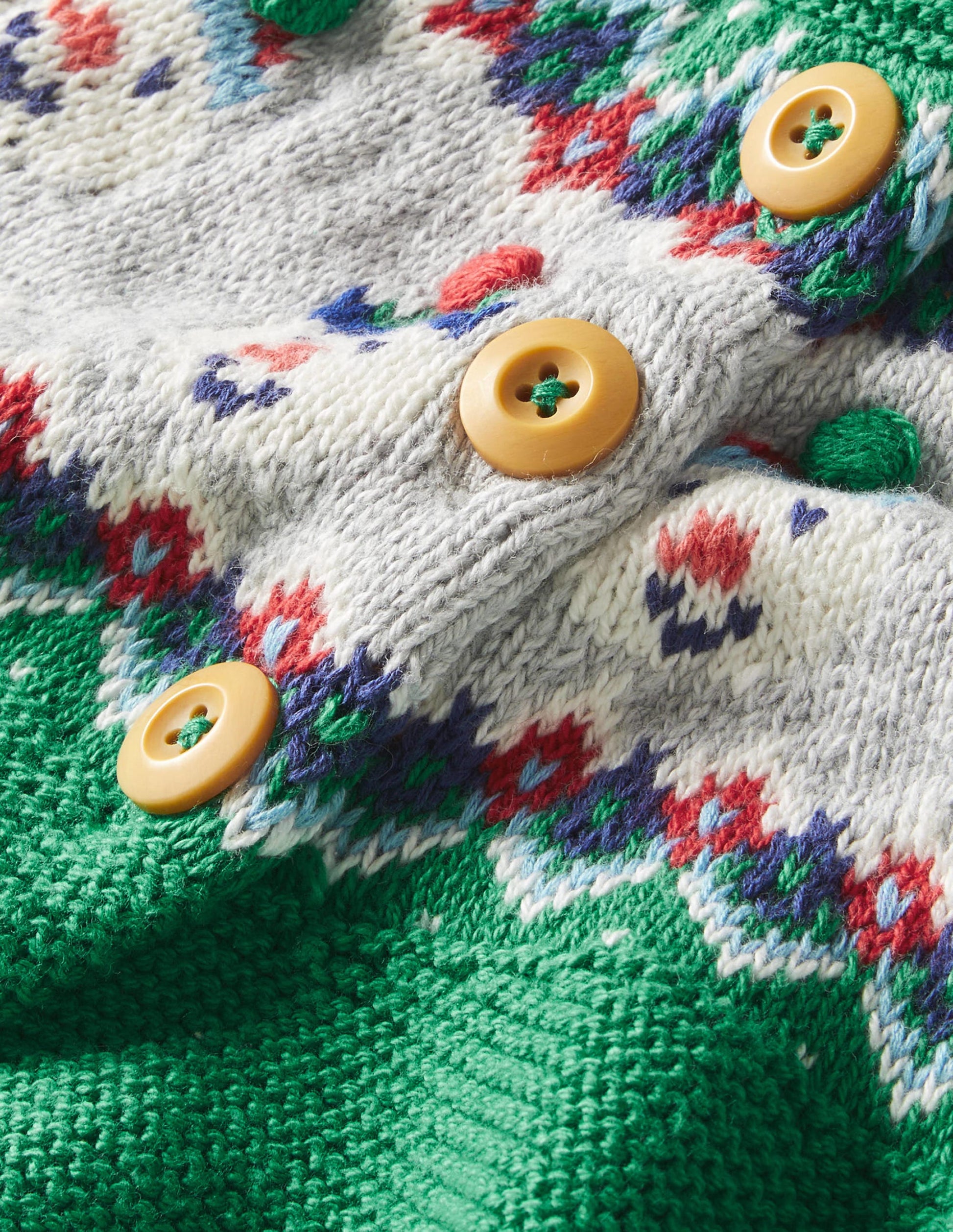 Fair-Isle-Strickjacke-Grün, Fair-Isle-Muster mit Schneemännern-3