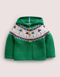 Fair-Isle-Strickjacke-Grün, Fair-Isle-Muster mit Schneemännern