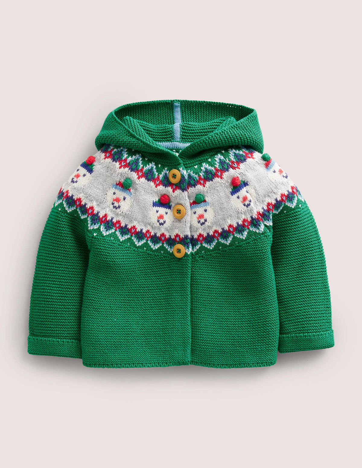 Fair-Isle-Strickjacke-Grün, Fair-Isle-Muster mit Schneemännern-1