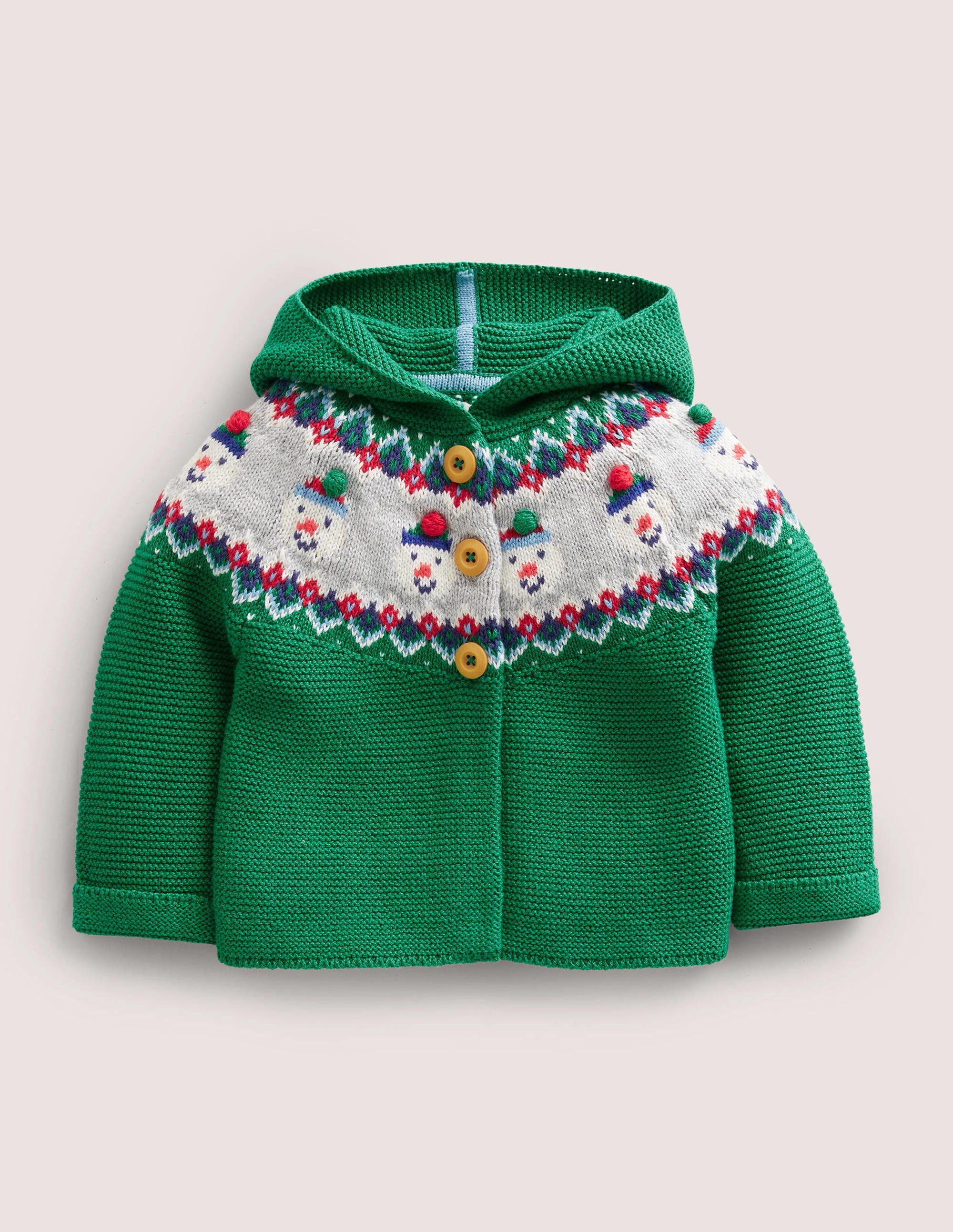 Fair-Isle-Strickjacke-Grün, Fair-Isle-Muster mit Schneemännern - Image 1