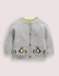 Gilet motif jacquard pour nouveau-né-Pingouins argenté chiné