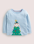 Oberteil mit weihnachtlicher Applikation-Graublau/Naturweiß, Häschen