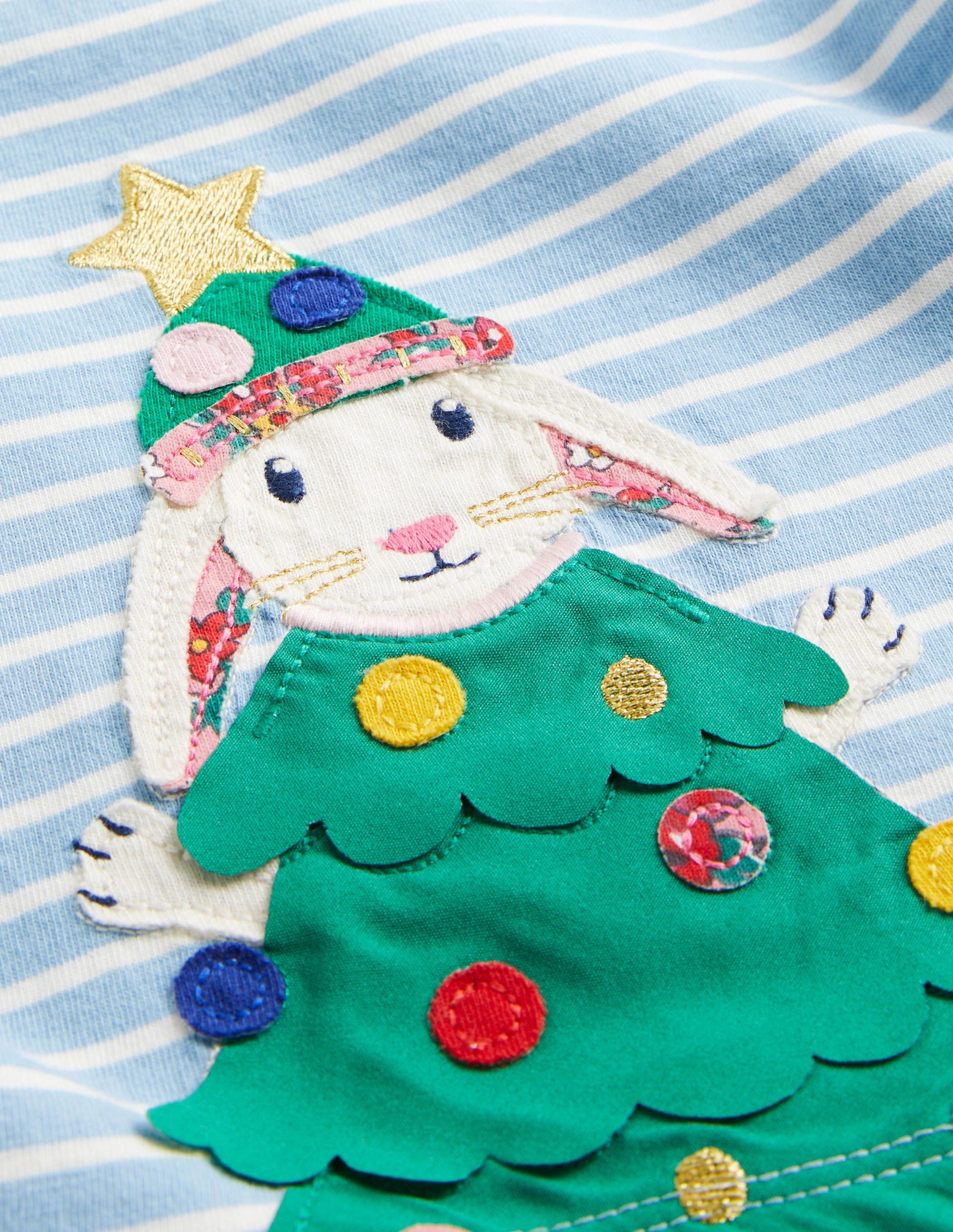 Oberteil mit weihnachtlicher Applikation-Graublau/Naturweiß, Häschen-3