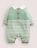 Green-Striped Knitted Elf Christmas Romper-Zultanitgrün, Gestreift/Elf