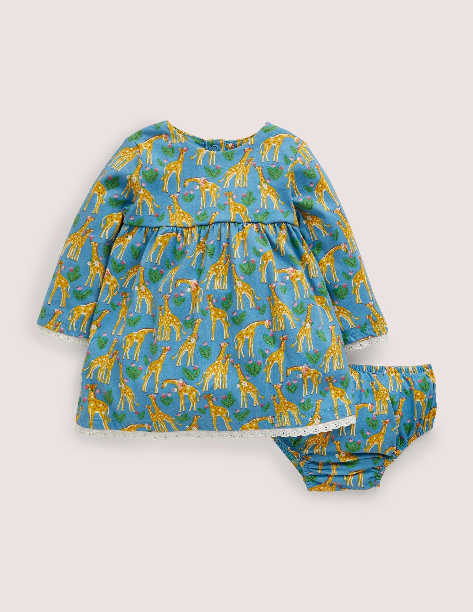 Printed Jersey Dress-Bright Blue Giraffes-1
