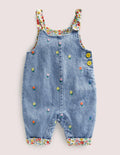 Weblatzhose mit Schleifen-Denim, Blumenstickerei