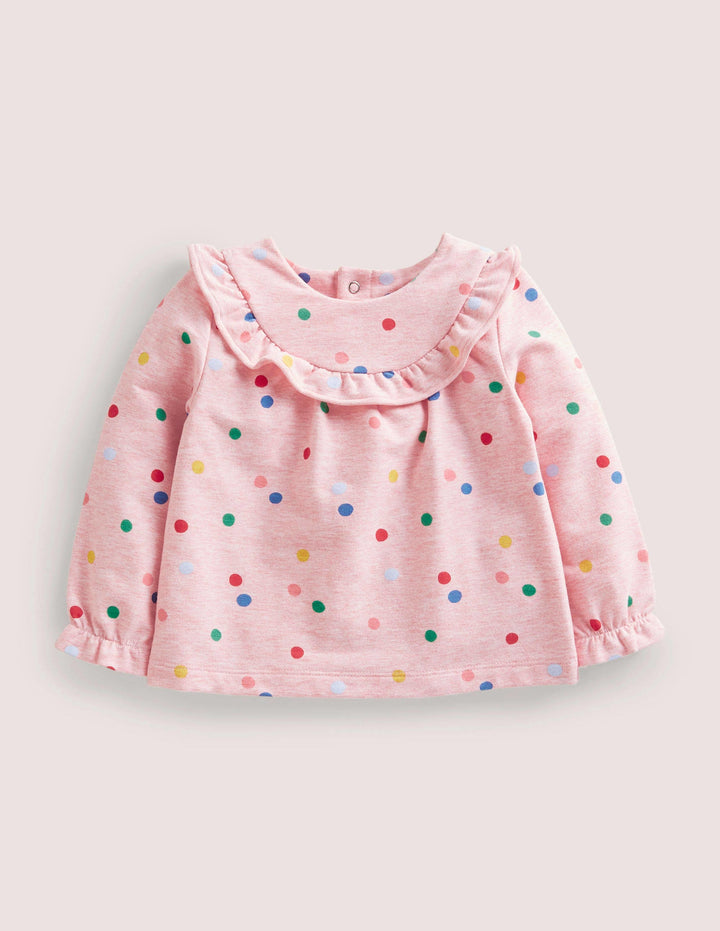 Cosy Ruffle Top-Pink Marl Painted Spot