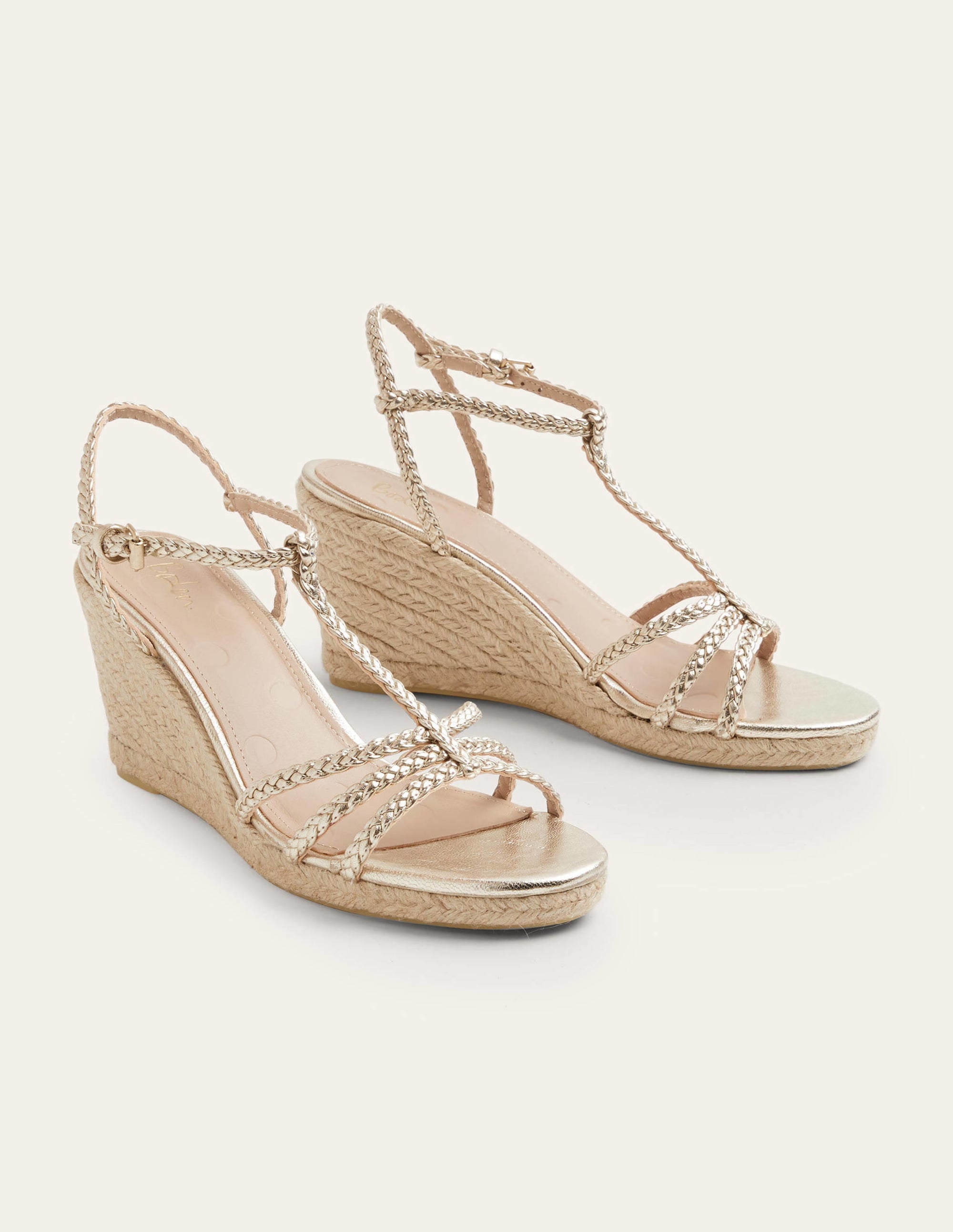 Compensées tressées façon espadrilles-Or métallisé clair - Image 3