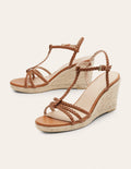 Geflochtene Espadrilles mit Keilabsatz-Hellbraun