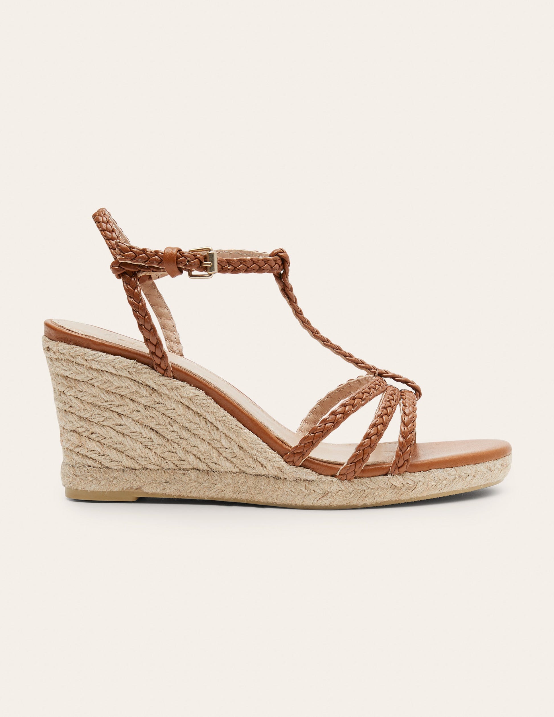 Geflochtene Espadrilles mit Keilabsatz-Hellbraun-2
