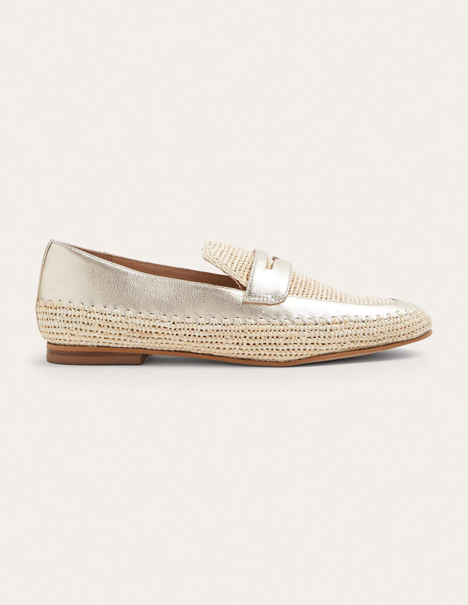 Lydia Raffia Detail Loafers-Pale Gold Metallic-1