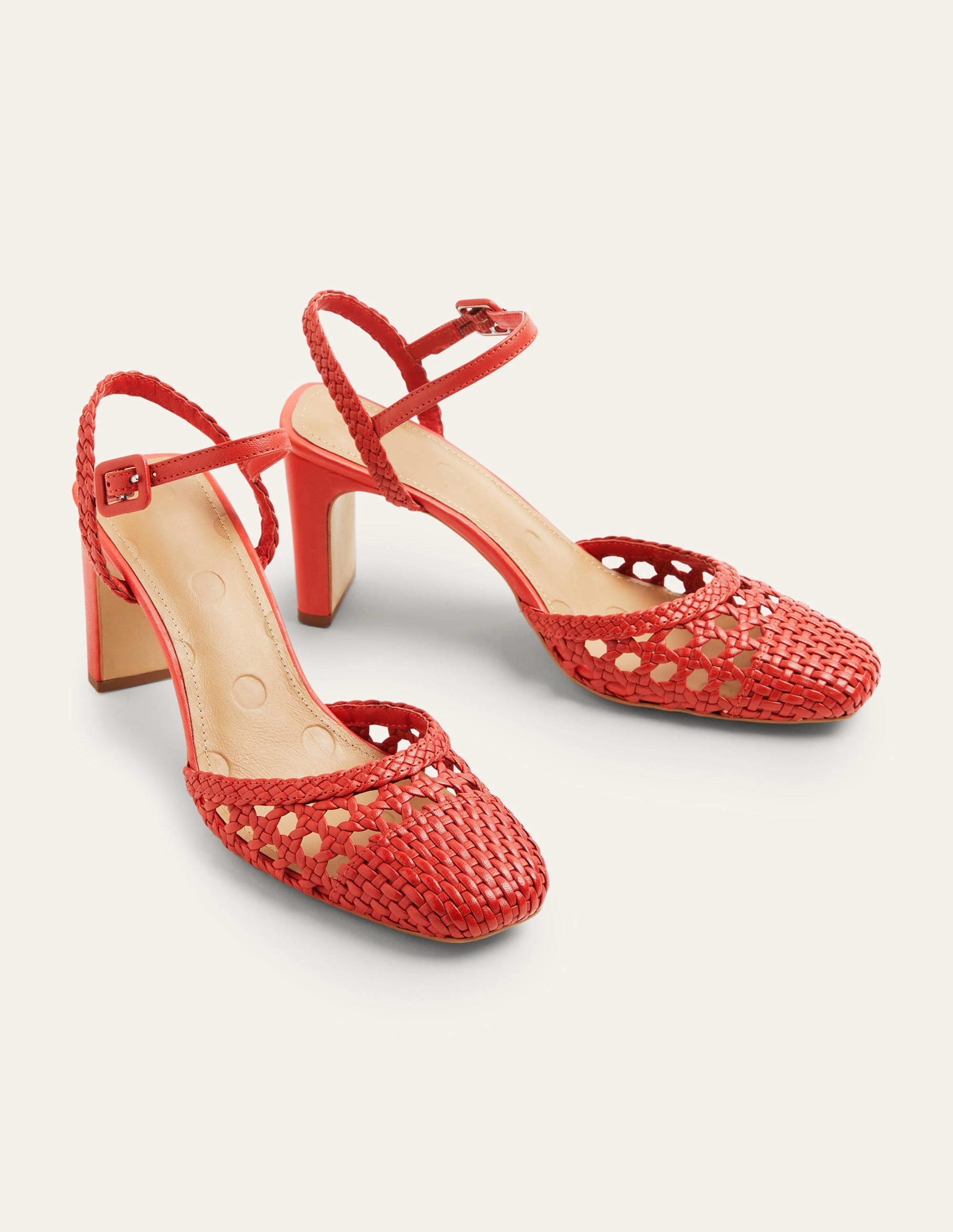 Escarpins Ellie en cuir tissé-Rouge aurore - Image 1