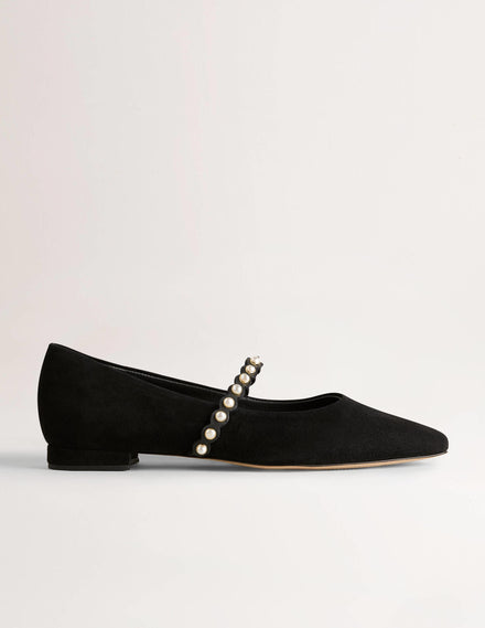 Ballerinas mit Perlenriemen-Schwarz