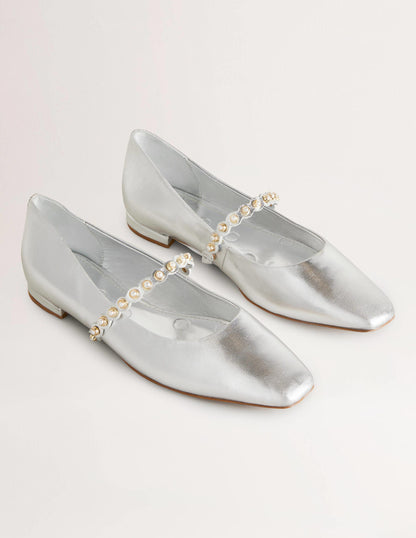 Ballerinas mit Perlenriemen-Silber-Metallic-2